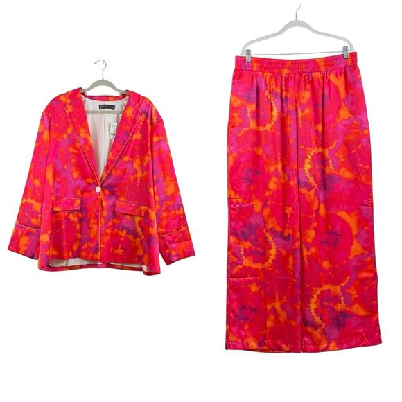 New York And Company New Watercolor Blazer Wide Leg Pants Suit XXL Colorful - Picture 1 of 16